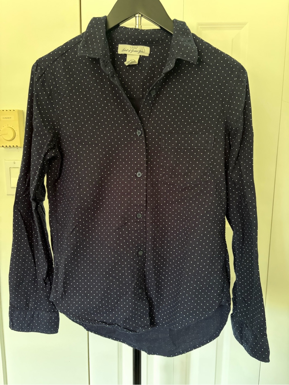 L.U.G.G. Navy Blouse with White Polka Dots